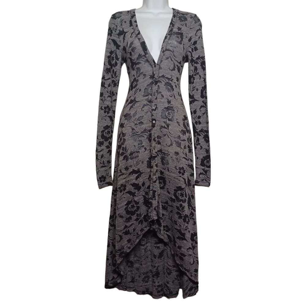 ABERCROMBIE & FITCH Gray Floral Brocade Print Long Sleeve Button Dress XS